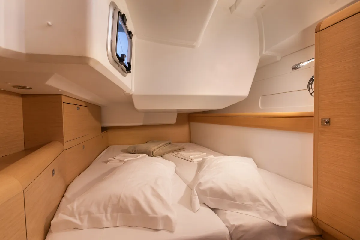 Cabin on Chandra - Standard line, a Jeanneau Sun Odyssey 479 sailboat at Olbia, Italy