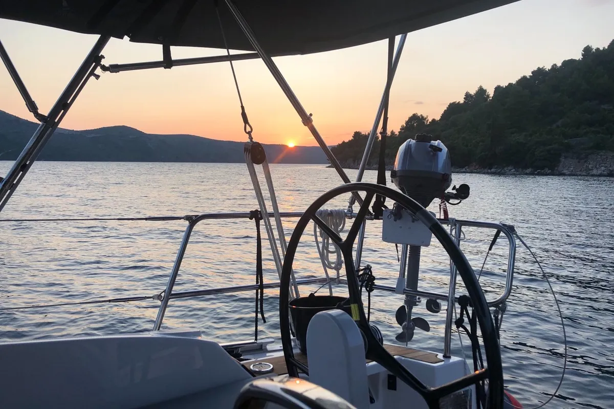 Deck of FORTUNATA, a Bavaria Cruiser 37 Style sailboat at Zadar, Croatia