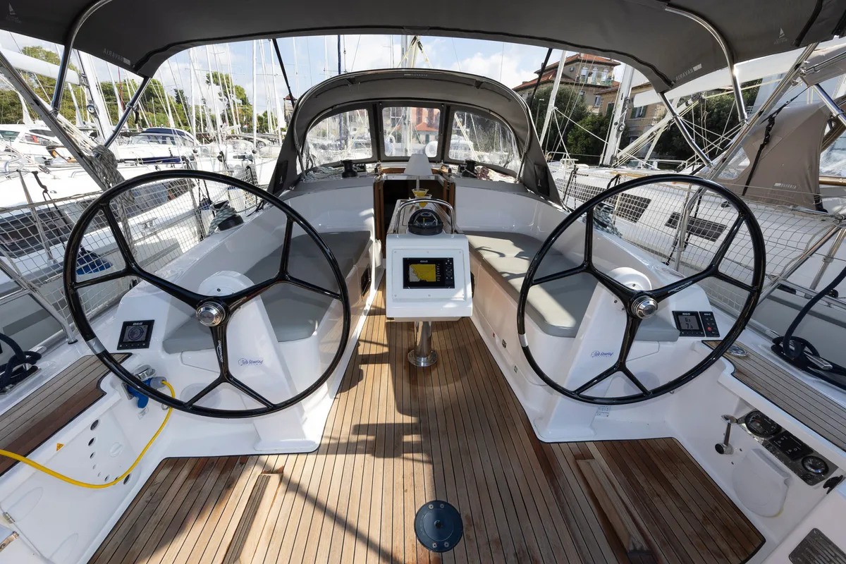 Cockpit of FORTUNATA, a Bavaria Cruiser 37 Style sailboat at Zadar, Croatia