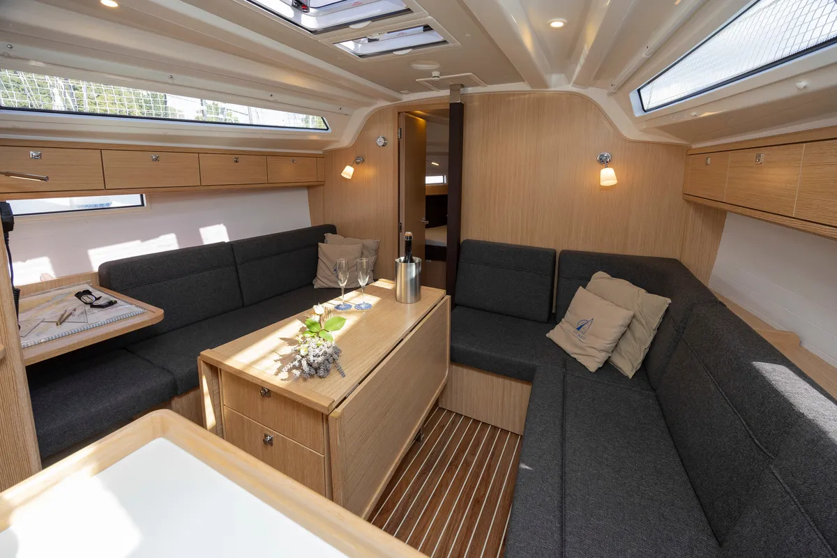 Salon of FORTUNATA, a Bavaria Cruiser 37 Style sailboat at Zadar, Croatia