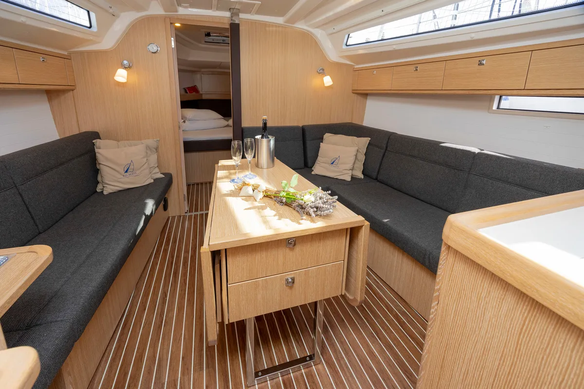 Salon of FORTUNATA, a Bavaria Cruiser 37 Style sailboat at Zadar, Croatia