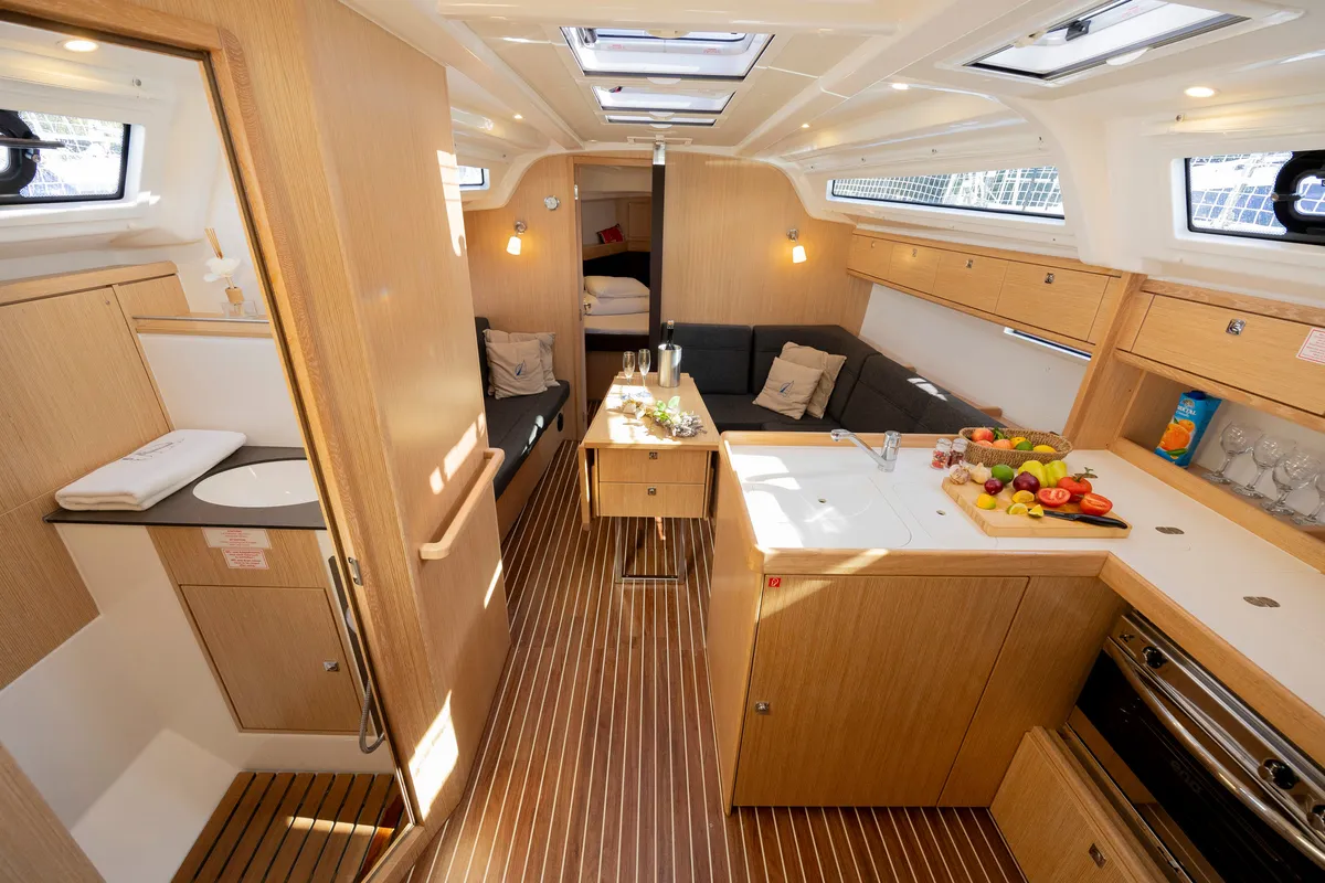 Salon of FORTUNATA, a Bavaria Cruiser 37 Style sailboat at Zadar, Croatia