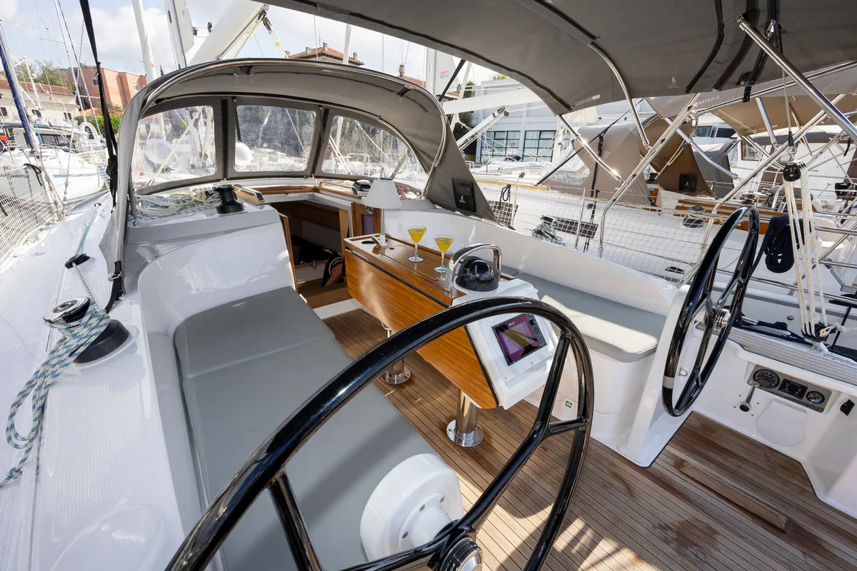 Cockpit of FORTUNATA, a Bavaria Cruiser 37 Style sailboat at Zadar, Croatia
