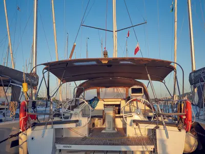 Cockpit of Friends, a Elan Impression 50 sailboat at Pula, Croatia