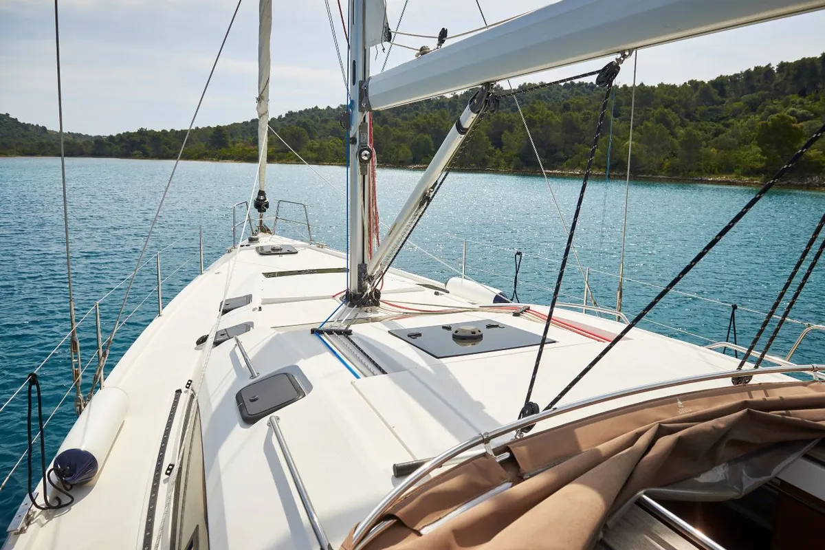 Deck of Friends, a Elan Impression 50 sailboat at Pula, Croatia