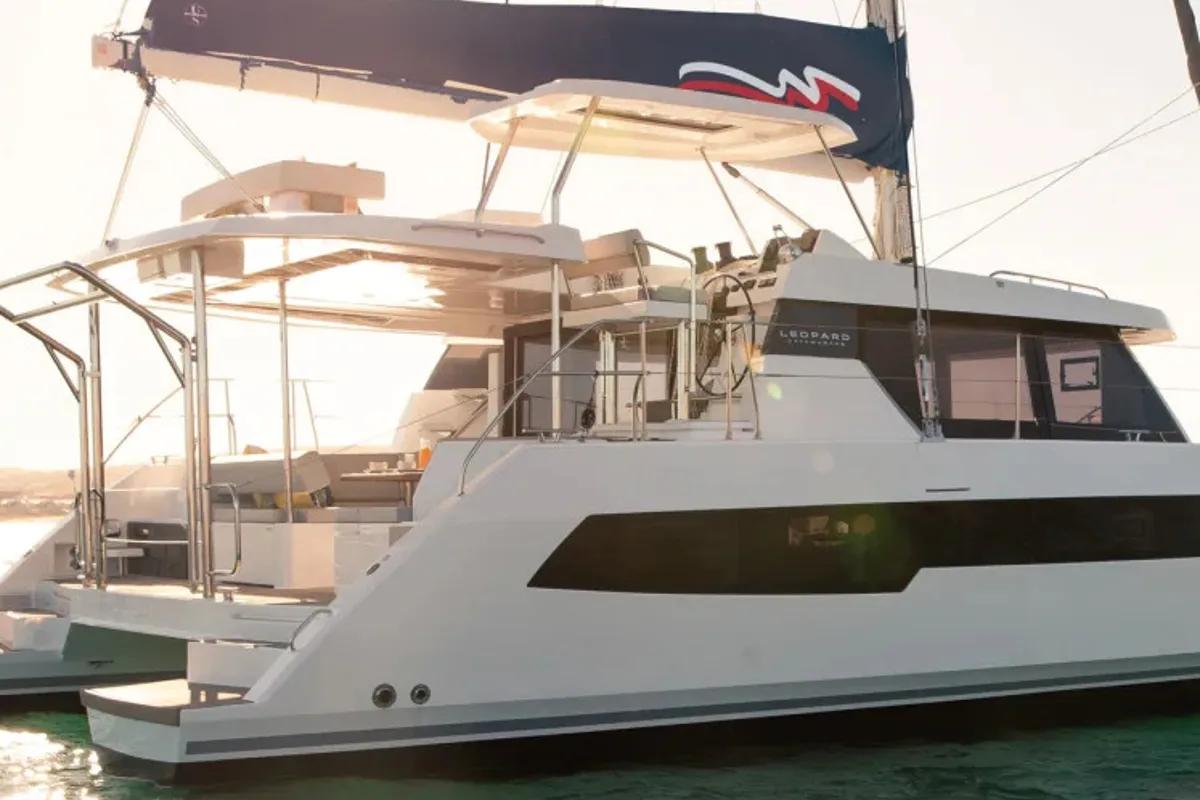 Exterior view of Moorings 4200/3/3 Exclusive, a Leopard 42 catamaran at Road Town, British Virgin Islands