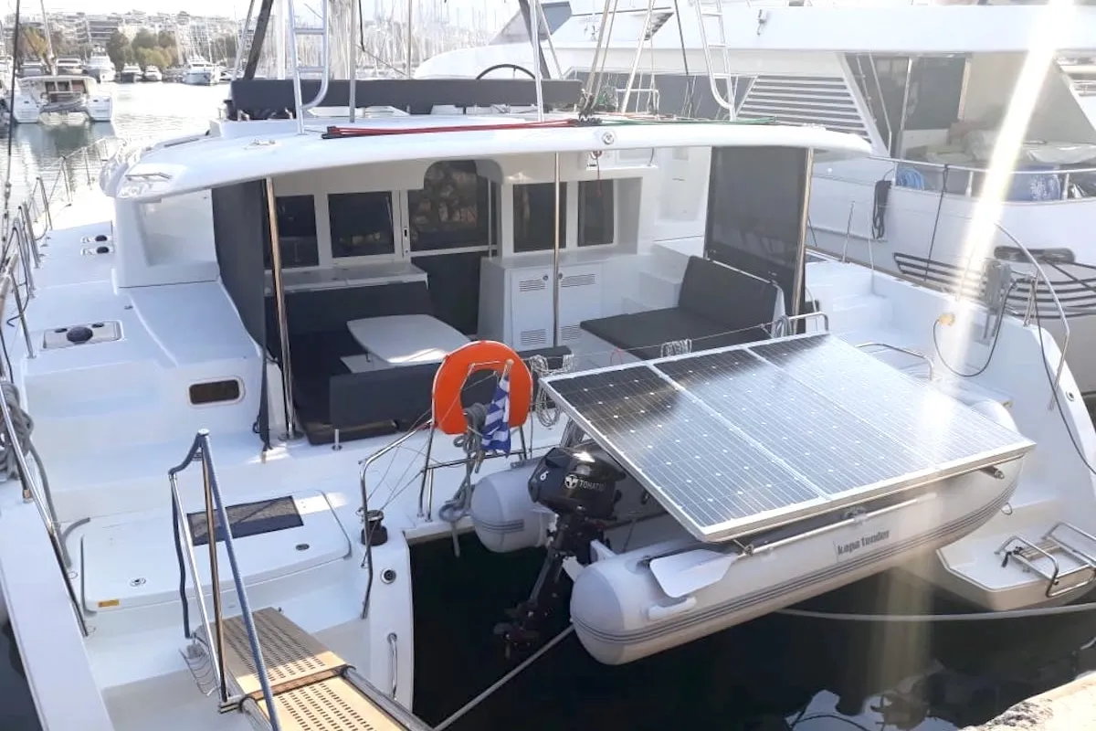 Deck of Lagoon 450 Fly, a catamaran at Athens, Greece