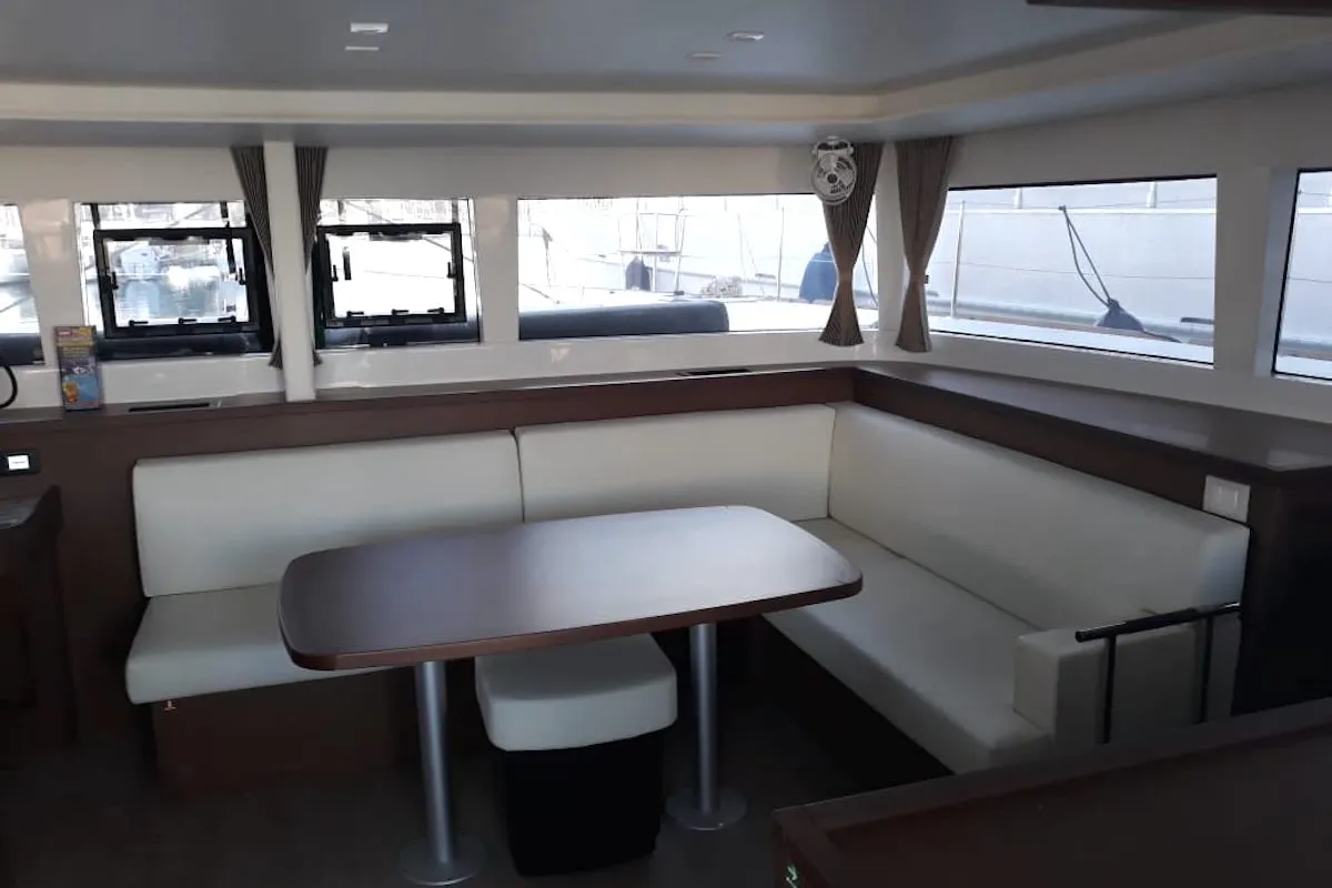 Salon of Lagoon 450 Fly, a catamaran at Athens, Greece