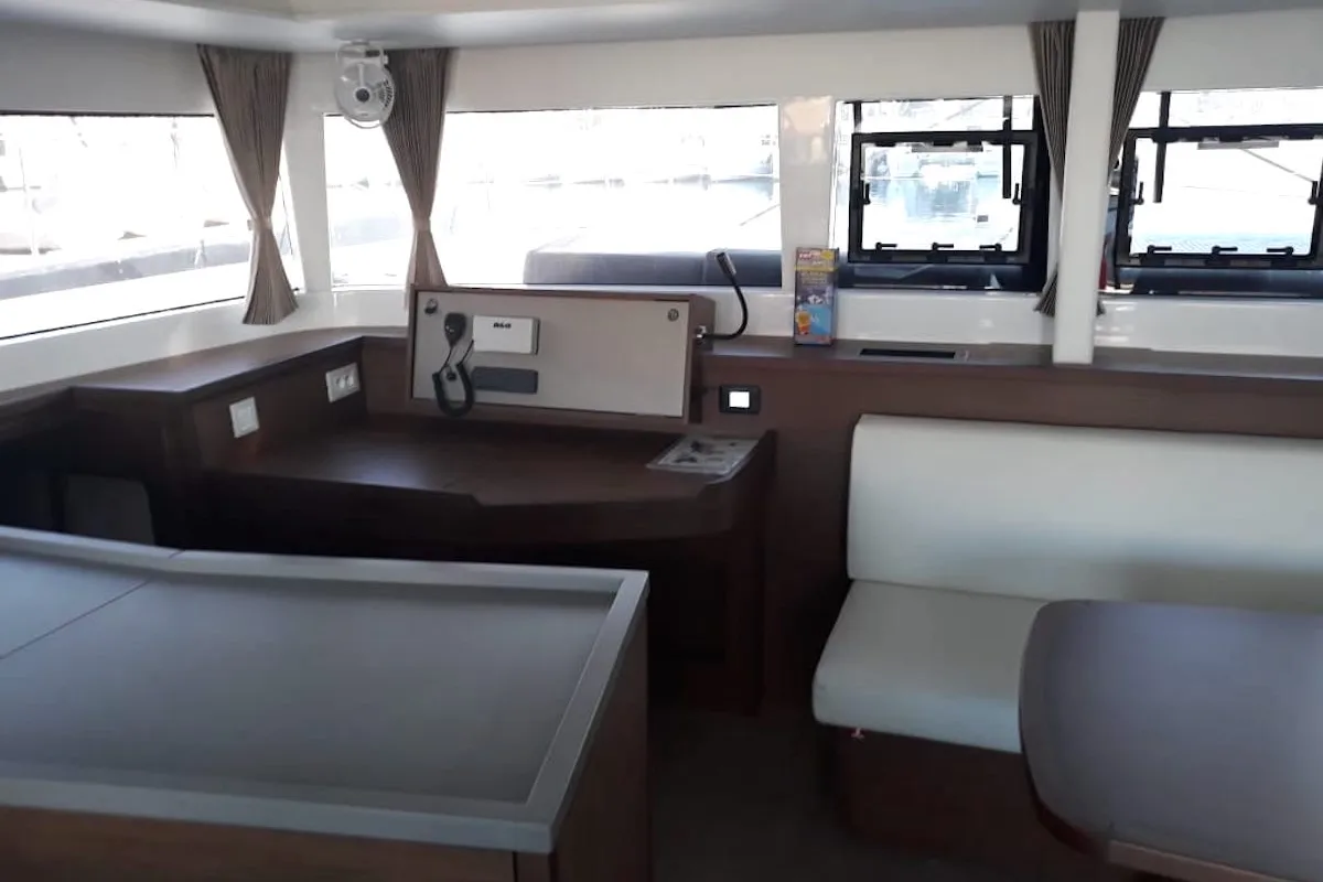 Salon of Lagoon 450 Fly, a catamaran at Athens, Greece