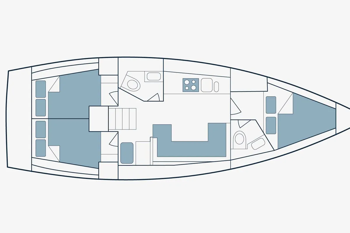 Floor plan of Vlassis, a Bavaria 40 sailboat at Municipal Unit of Lefkada, Greece