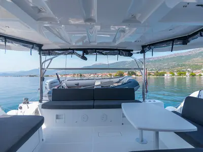 Deck of Felix, a Lagoon 46 catamaran at Grad Kaštela, Croatia