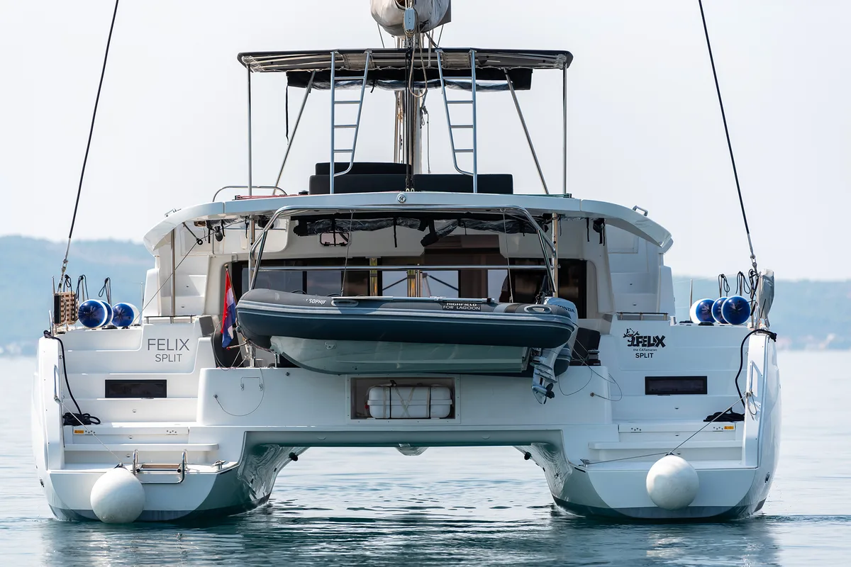Exterior view of Felix, a Lagoon 46 catamaran at Grad Kaštela, Croatia