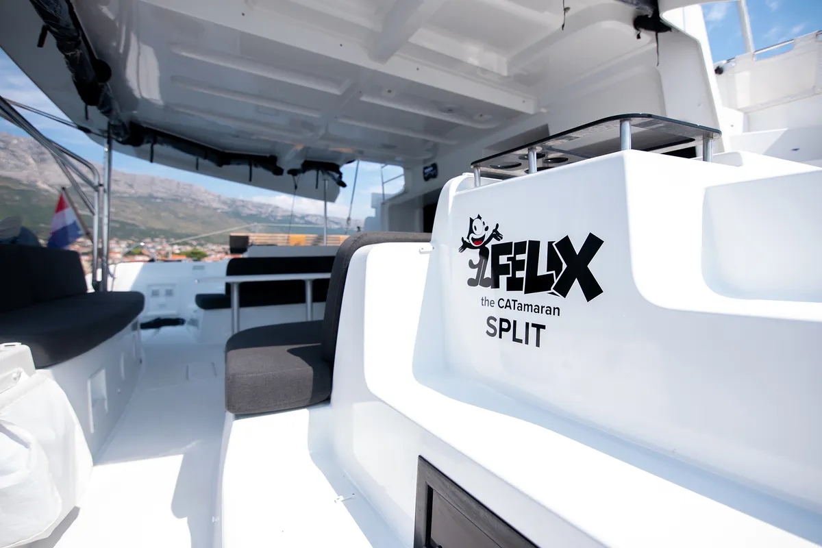 Deck of Felix, a Lagoon 46 catamaran at Grad Kaštela, Croatia