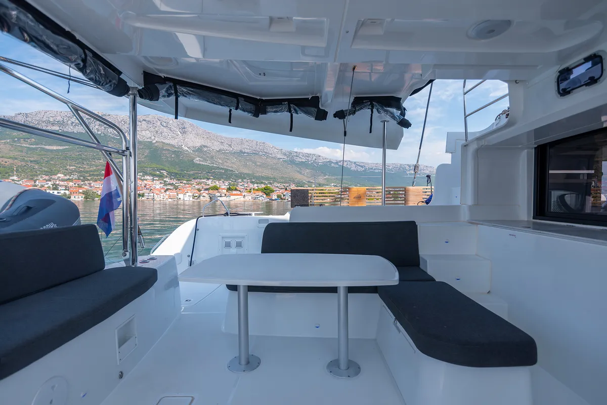 Deck of Felix, a Lagoon 46 catamaran at Grad Kaštela, Croatia
