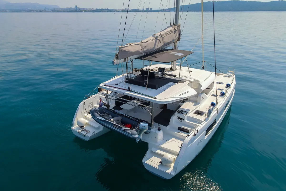 Exterior view of Felix, a Lagoon 46 catamaran at Grad Kaštela, Croatia