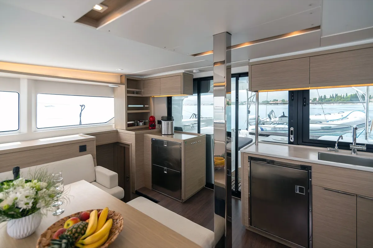 Salon of Felix, a Lagoon 46 catamaran at Grad Kaštela, Croatia