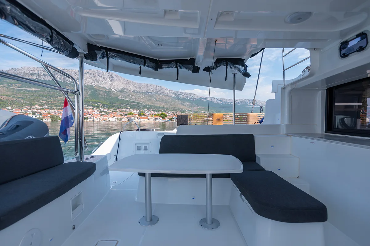 Deck of Felix, a Lagoon 46 catamaran at Grad Kaštela, Croatia