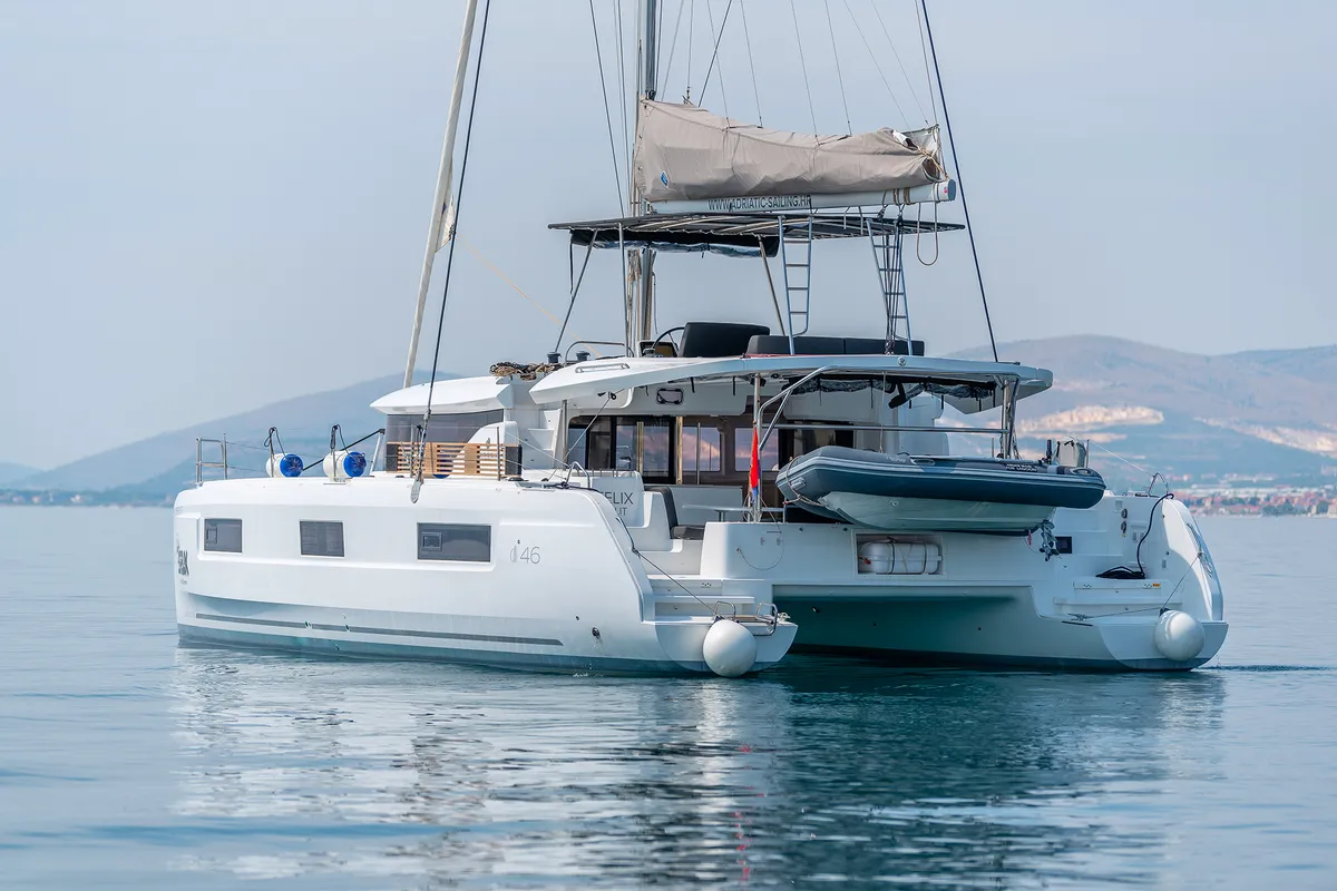 Exterior view of Felix, a Lagoon 46 catamaran at Grad Kaštela, Croatia