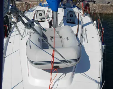 Deck of Alegria, a Beneteau Cyclades 50.5 sailboat at Municipal Unit of Nea Peramos, Greece