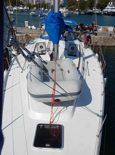 Deck of Alegria, a Beneteau Cyclades 50.5 sailboat at Municipal Unit of Nea Peramos, Greece