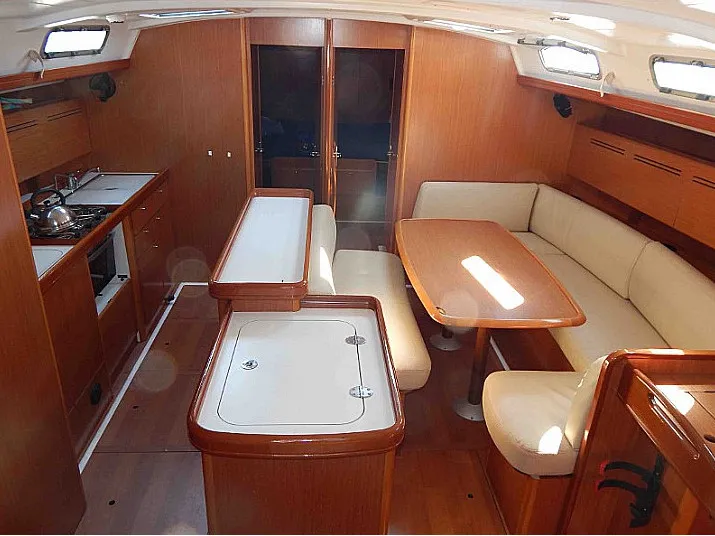 Salon of Alegria, a Beneteau Cyclades 50.5 sailboat at Municipal Unit of Nea Peramos, Greece