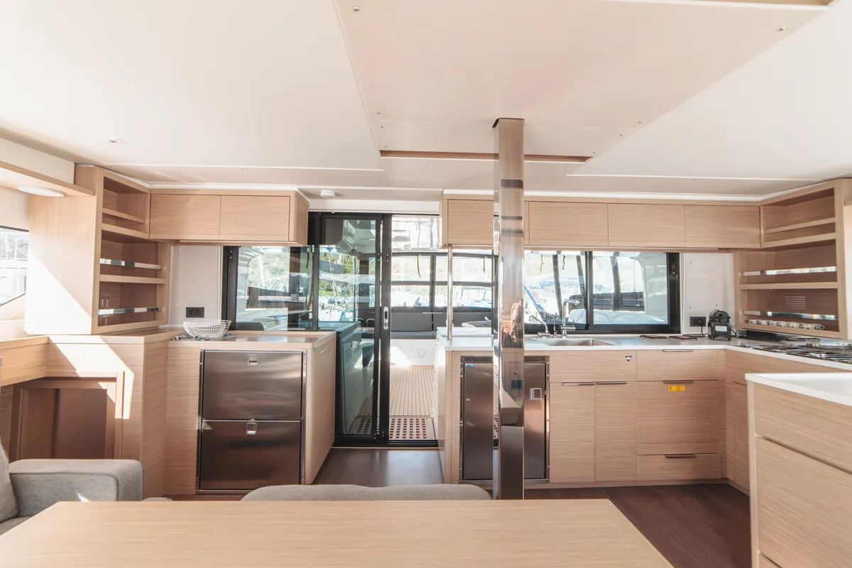 Galley of Mimi, a Lagoon 46 catamaran at Olbia, Italy