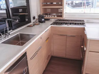 Galley of Mimi, a Lagoon 46 catamaran at Olbia, Italy