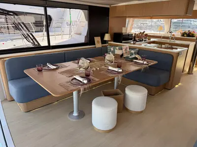 Salon of Libera, a Bali 5.2 catamaran at Tonnarella, Italy