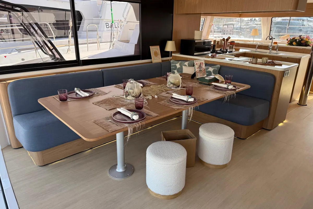 Salon of Libera, a Bali 5.2 catamaran at Tonnarella, Italy