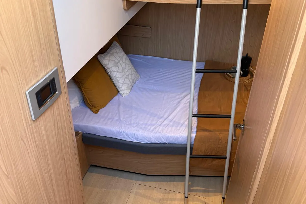 Cabin on Libera, a Bali 5.2 catamaran at Tonnarella, Italy