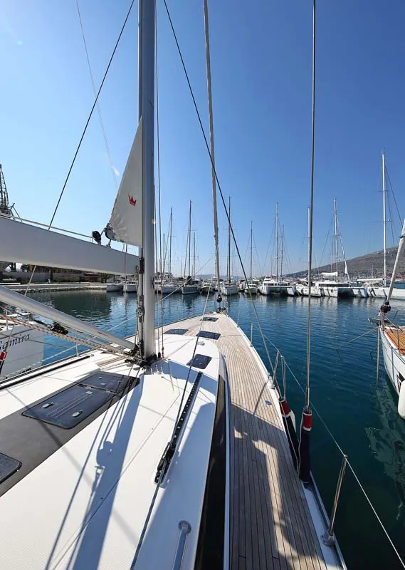 Deck of Mandy, a Bavaria Cruiser 56 sailboat at Murter, Croatia