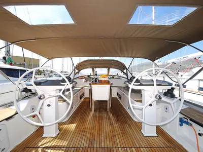 Cockpit of Mandy, a Bavaria Cruiser 56 sailboat at Murter, Croatia