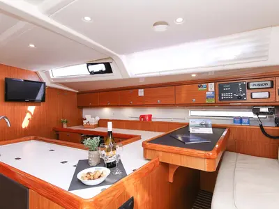 Galley of Mandy, a Bavaria Cruiser 56 sailboat at Murter, Croatia