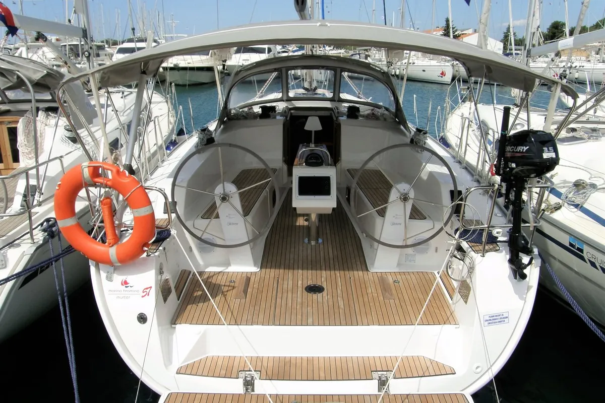 Cockpit of Bavaria Cruiser 41, a sailboat at Murter, Croatia