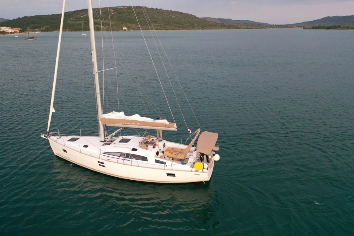 Exterior view of Diana, a Elan Impression 45.1 sailboat at Pirovac, Croatia