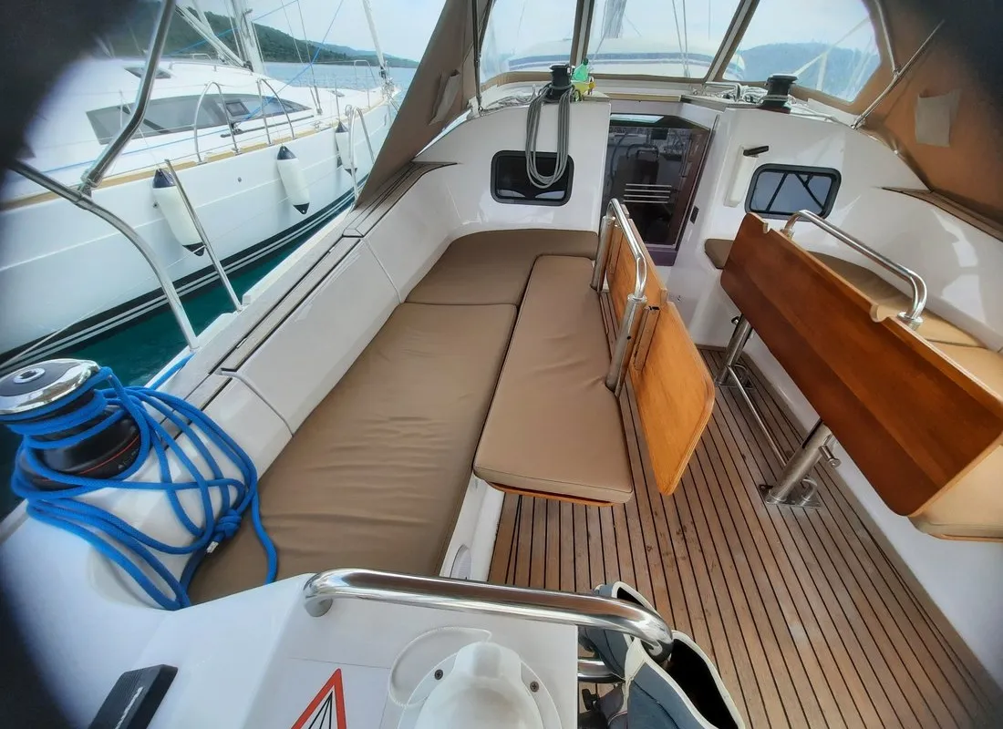 Deck of Diana, a Elan Impression 45.1 sailboat at Pirovac, Croatia