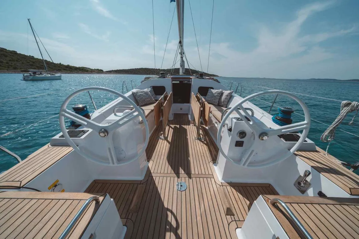 Cockpit of Diana, a Elan Impression 45.1 sailboat at Pirovac, Croatia