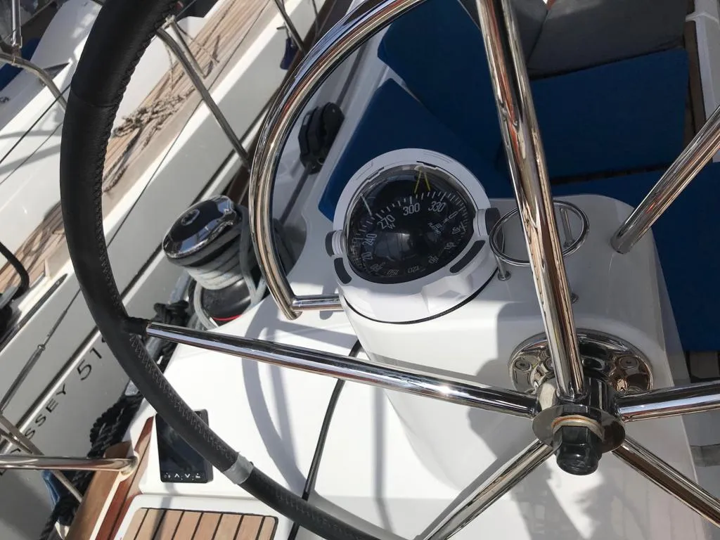 Cockpit of Jeanneau Sun Odyssey 519, a sailboat at Murdeira, Cape Verde