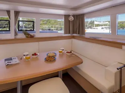 Salon of Endurance, a Lagoon 450 Fly catamaran at Municipal Unit of Lefkada, Greece