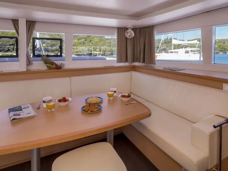 Salon of Endurance, a Lagoon 450 Fly catamaran at Municipal Unit of Lefkada, Greece
