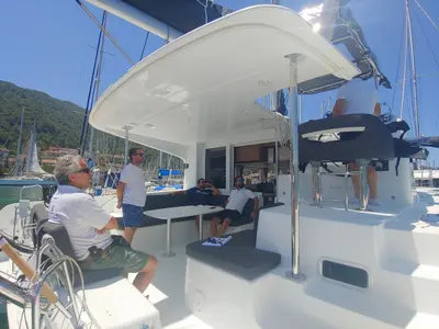 Salon of Leo, a Lagoon 40 catamaran at Fethiye, Turkey
