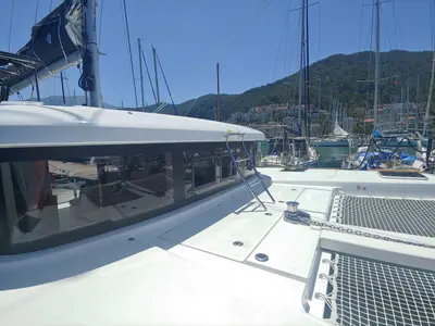 Deck of Leo, a Lagoon 40 catamaran at Fethiye, Turkey