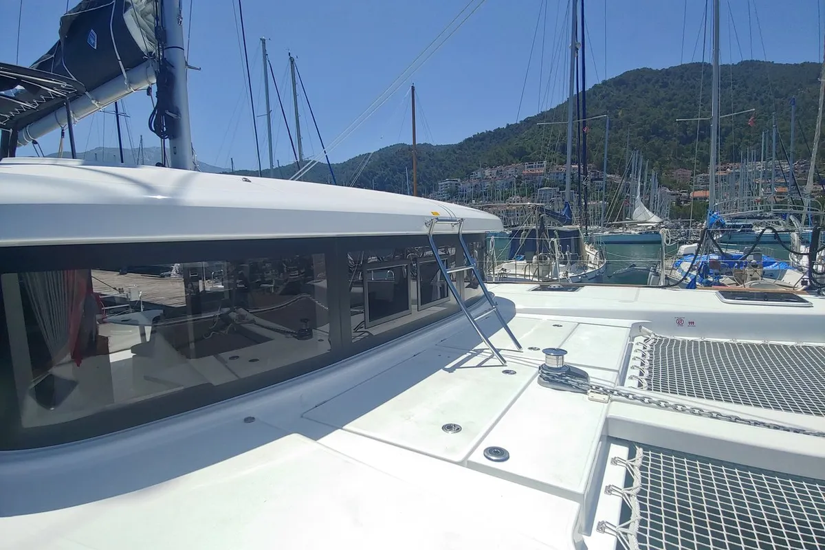 Deck of Leo, a Lagoon 40 catamaran at Fethiye, Turkey