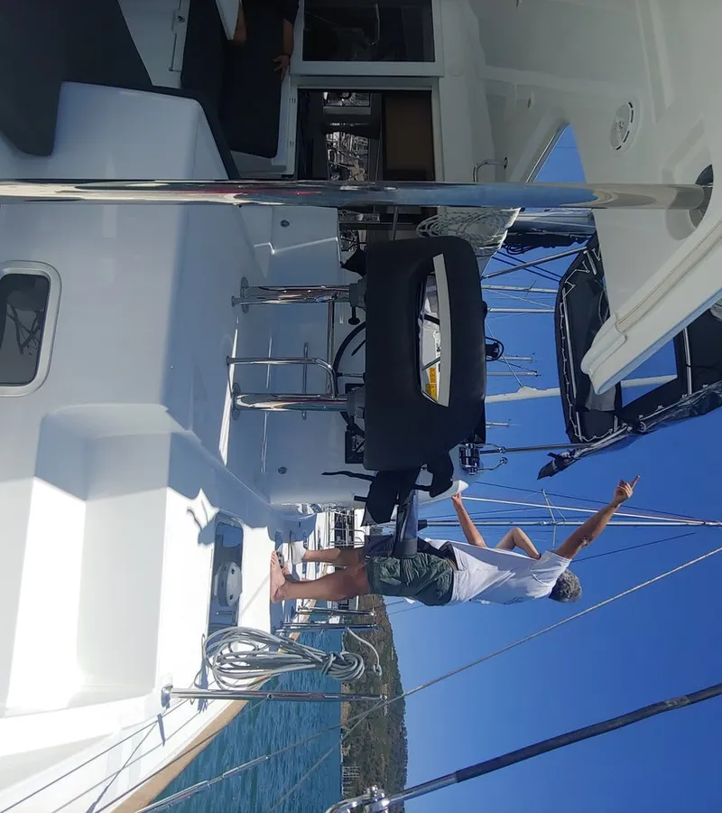 Cockpit of Leo, a Lagoon 40 catamaran at Fethiye, Turkey