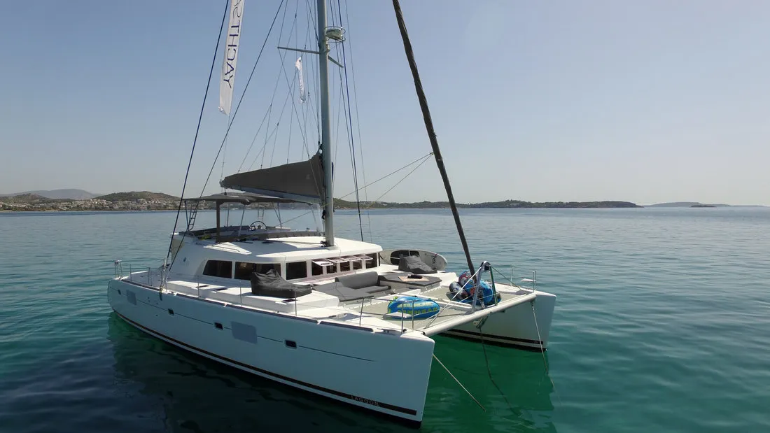 Exterior view of The Big Deal, a Lagoon 500 - 5 + 1 + 1 cab. catamaran at Athens, Greece