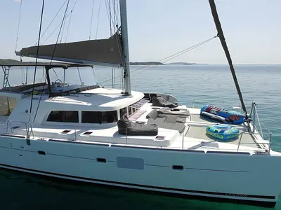 Exterior view of The Big Deal, a Lagoon 500 - 5 + 1 + 1 cab. catamaran at Athens, Greece