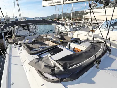 Deck of Nami, a Hanse 460 sailboat at Kaštela, Croatia