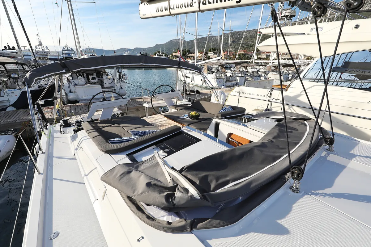 Deck of Nami, a Hanse 460 sailboat at Kaštela, Croatia