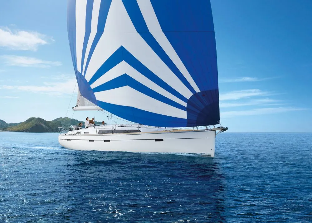Exterior view of Konstantinos 11, a Bavaria Cruiser 51 sailboat at Municipal Unit of Lefkada, Greece