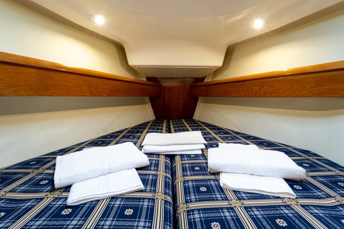 Cabin on Tatanos, a Jeanneau Sun Odyssey 43 sailboat at Kavala, Greece